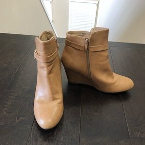 Tan wedge ankle booties